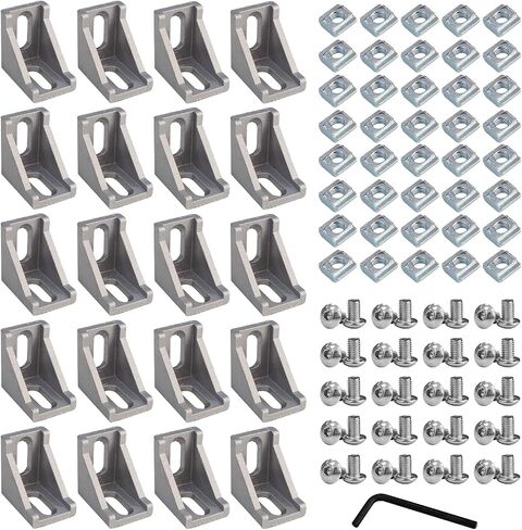 20 Sets 2020 Series Aluminum Extrusion Profile Connector Set, Includes 20pcs 2028 Corner Brackets, 40pcs T-Slot Sliding Nuts and 40pcs M5 Hex Screw Bolts (Black) in Saudi Arabia