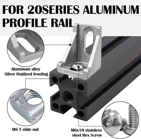 20 Sets 2020 Series Aluminum Extrusion Profile Connector Set, Includes 20pcs 2028 Corner Brackets, 40pcs T-Slot Sliding Nuts and 40pcs M5 Hex Screw Bolts (Black) in Saudi Arabia