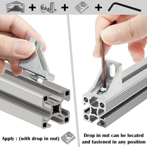 20 Sets 2020 Series Aluminum Extrusion Profile Connector Set, Includes 20pcs 2028 Corner Brackets, 40pcs T-Slot Sliding Nuts and 40pcs M5 Hex Screw Bolts (Black) in Saudi Arabia