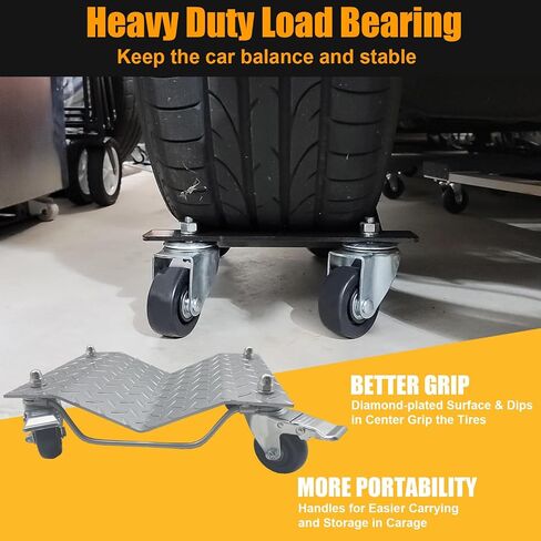 Set of 4 Car Tire Wheel Dolly Furniture Lifters - Heavy Duty Under Vehicle Tire Skates Motorcycle Jack and Moving Dollies with Wheels 6000lbs Capacity Black (Black, 4 Dollies) in Saudi Arabia
