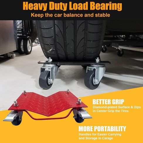 Set of 4 Car Tire Wheel Dolly Furniture Lifters - Heavy Duty Under Vehicle Tire Skates Motorcycle Jack and Moving Dollies with Wheels 6000lbs Capacity Black (Black, 4 Dollies) in Saudi Arabia