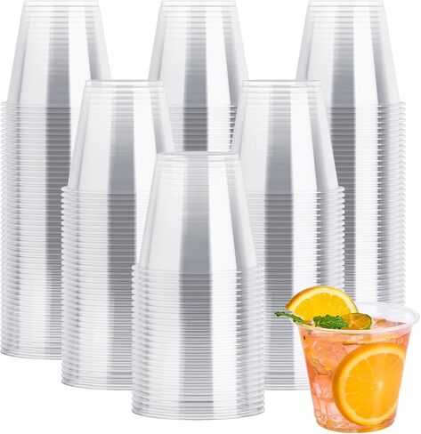 JOLLY CHEF 100 Pack Clear Plastic Cups, 9 oz Crystal Clear PET Party Cups, Classic Clear Disposable Wine Cups for Wedding, Thanksgiving, Birthday, Halloween, Christmas Party in Kuwait