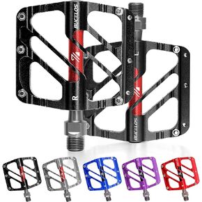 دواسات الدراجة الجبلية المسطحة من BUCKLOS MTB، 3 محامل بدواسات دراجة الطريق للكبار باستخدام الحاسب الآلي، منصة دراجة من سبائك الألومنيوم غير قابلة للانزلاق لدراجة الحصى/BMX 9/16 بوصة (أسود)