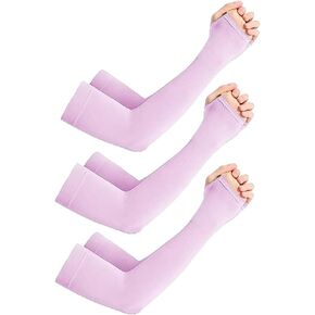 3 Pairs UV Sun Protection Sleeves with Thumb Hole Cooling Arm Sleeves for Men Women Sports, Golf, Fishing, Driving