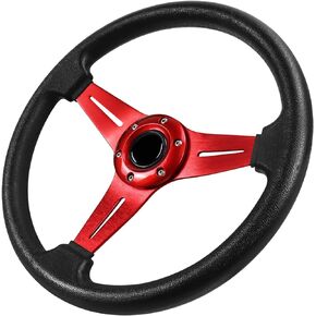 Universal Racing Steering Wheel, 13.8 Inch 6 Bolt Anti-Slip Leather and Aluminum Gaming Steering Wheel with Horn Button for Racing/Car Sim Driving/JDM Sports Racing Steering Whee (black)