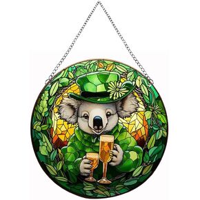 ZZHAOYI St. Patrick's Day acrylic window hanging Stained Acrylic Window Decor Animals Acrylic art panel Green theme Irish Home Wall Porch Garden Indoor Outdoor Decor Ornaments (Koala,5.9'')