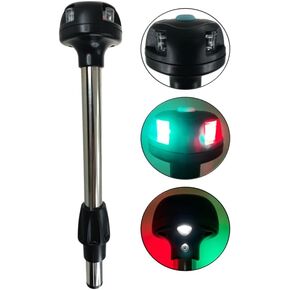 Pactrade Marine Boat Combination Navigation Light Black Housing Stainless Steel 304 Pole Universal Fit Locking Collar Green Red LED 2NM 12VDC IP:65 CE RoHS Certified 11" Height (2-Color (Green & Red))