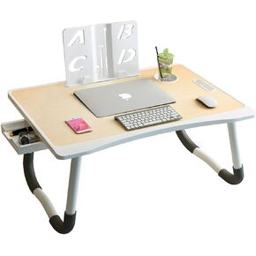 Foldable Lap Desk, ASIYUN Wide Surface Bed Desk with Book Stand/Cup Slot/Storage Drawer, Portable Laptop Bed Tray Table for Eating, Working, Studying, Watching Movie