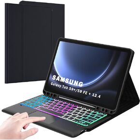 for 12.4 inch Samsung Galaxy Tab S9 FE Plus/S9 Plus Keyboard Case : 3 Zone 7 Colors Backlit Trackpad Keyboard for Galaxy Tab S9+ Plus/S9 FE+ Plus 12.4" - Detachable Keyboard Folio Tablet Case