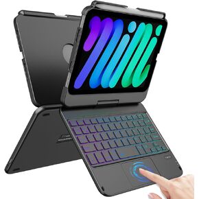 FUWANG Trackpad Keyboard Case for iPad Mini 6th Generation 8.3-inch 2021-360° Rotatable Multi-Touch 7 Color Backlit with Pencil Holder Mini Keyboard Case for iPad Mini 6th A2567 A2568 A2569, Black