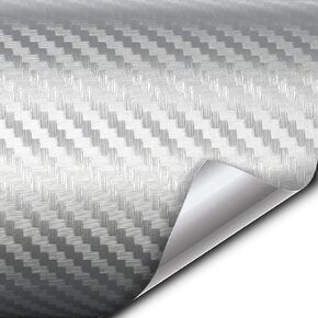 VVIVID XPO Sterling Silver 3D Carbon Fiber 5 Feet x 1 Foot Vinyl Wrap Roll with Air Release Technology