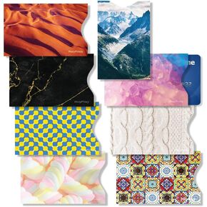 8 RFID Blocking Sleeves, Credit Card Protector, Anti-Theft Credit Card Holder, Easy to Recognize, Eclectic prints, Illusion, Marble, Landscape, Marshmallow, Crystal, Desert, Exotic Tiles