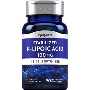 Piping Rock Stabilized R-Lipoic Acid 100mg | 90 Capsules | with Biotin Optimizer | Non-GMO, Gluten Free Supplement
