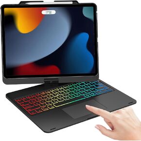 iPad Pro 12.9 Case with Keyboard-3rd, 4th, 5th, 6th Generation, 7 Pure Colors RGB Backlight, USB-C, Bluetooth, Detachable - Smart Keyboard Folio Case for iPad Pro 12.9-inch with Pencil Holder (Black)