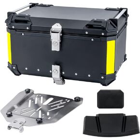 65L Motorcycle Top Case Tail Box with Bracket and Backrest Motorcycle Hard Trunk Aluminum Rear Luggage Storage Box