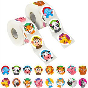 600 Incentive Stickers Adorable Round Animal Face Encouraging Stickers Teacher Reward Motivational Sticker in 16 Designs with Perforated Line (Each Measures 1.5" in Diameter)