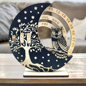 ENCIMART Cat Perpetual Desk Calendar,Reusable 6 Inch Wooden Mini Moon Calendar Creative Rotatable Disk Calendar Decoration,Desk Accessories for Home Office Decor for Cat Lovers (Cat)