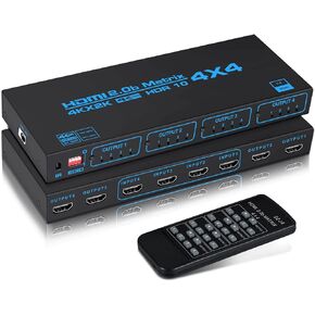 avedio links 4K@60Hz HDMI Matrix Switch 4x4 with EDID, 4 in 4 Out HDMI Switcher Splitter Audio Video Distributor Selector Box with IR Remote, Support HDR, HDMI 2.0b, HDCP 2.2, 3D, 18Gbps, YUV 4:4:4