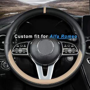 Custom fit for Alfa Romeo Car Steering Wheel Cover, Nappa Leather Car Steering Wheel Cover Non-Slip Steering Wheel Cover, Designed for Alfa Romeo Interior Accessories (Beige)