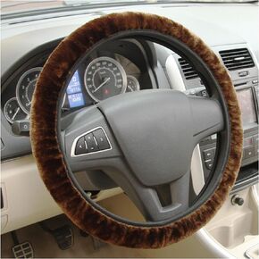 Ziciner Elastic Fuzzy Steering Wheel Cover, 15'' Soft Steering Wheel Protector for Warm Winter, Anti-Slip Fluffy Car Wheel Covers, Universal Car Interior Decor Accessories for Women Men (Beige)