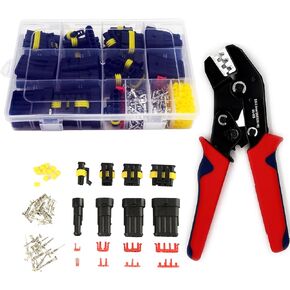 800Pcs 50 Sets Waterproof Automotive Electrical Connectors Electrical Wire Connectors Plug Kit 1/2/3/4/5/6 Pin Waterproof Connectors with Ratchet Crimping Tool