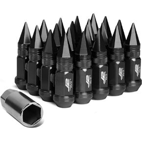 J2 Engineering LN-T7-022-15-BK 7075 Aluminum Black M12X1.5 20Pcs L: 80mm Spiky Cap Lug Nut w/Adapter
