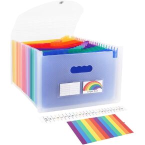 Uquelic Legal Size File Folder with Flap/Portable 24 Pockets Expanding Accordion Filling Organizer w/Covered Edges, Color Index& Elastic Strap, Document Storage Wallet (Black)
