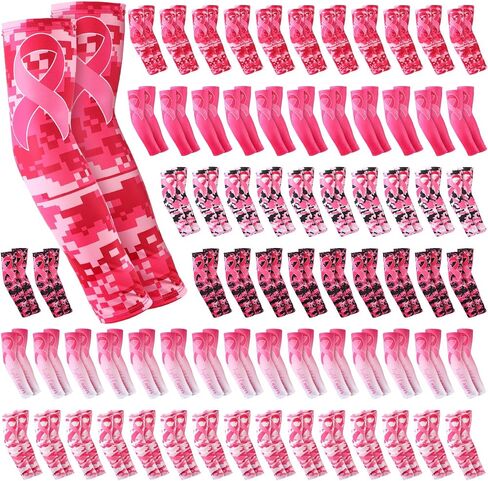 24 Pairs Pink Arm Sleeve for Women Men UV Protection Breast Cancer Awareness Sleeves Ribbon Pink Arm Sleeve for Outdoor Football Sports Running Golf Cycling Driving Fishing, 6 Design in Saudi Arabia