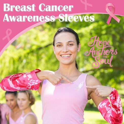 24 Pairs Pink Arm Sleeve for Women Men UV Protection Breast Cancer Awareness Sleeves Ribbon Pink Arm Sleeve for Outdoor Football Sports Running Golf Cycling Driving Fishing, 6 Design in Saudi Arabia