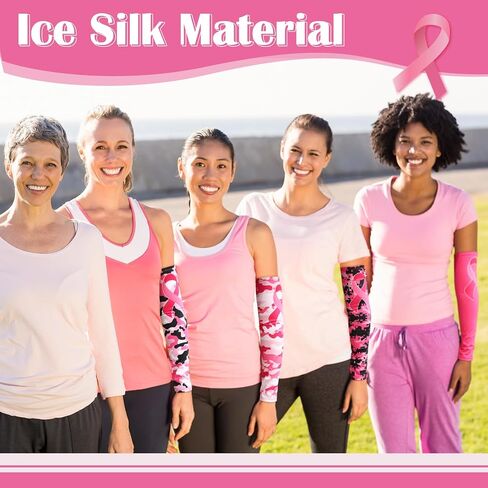 24 Pairs Pink Arm Sleeve for Women Men UV Protection Breast Cancer Awareness Sleeves Ribbon Pink Arm Sleeve for Outdoor Football Sports Running Golf Cycling Driving Fishing, 6 Design in Saudi Arabia
