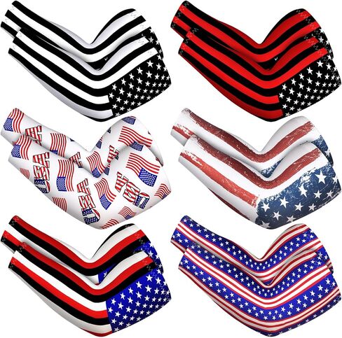 6 Pairs 3XL Patriotic Print Arm Sleeves for Men Plus Size Arm Sleeves American Flag Compression Sleeves in Saudi Arabia