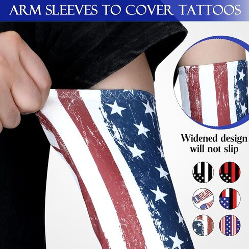 6 Pairs 3XL Patriotic Print Arm Sleeves for Men Plus Size Arm Sleeves American Flag Compression Sleeves in Saudi Arabia