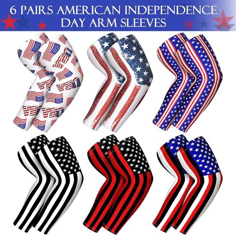 6 Pairs 3XL Patriotic Print Arm Sleeves for Men Plus Size Arm Sleeves American Flag Compression Sleeves in Saudi Arabia