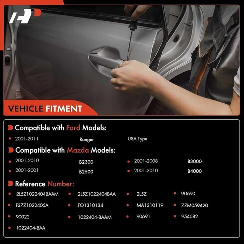 مقبض باب خارجي للسائق الأمامي أو جانب الراكب ممتاز متوافق مع Ford Ranger 2001-2011 وMazda B2300 2001-2010، B2500 2001، B3000 2001-2008، B4000 2001-2010، أسود مزخرف in Kuwait