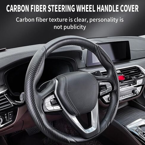 2pcs Black and Red Carbon Fiber Steering Wheel Covers Replacement for Most Cars with A Steering Wheel Diameter of About 38cm/14.96inch in Saudi Arabia