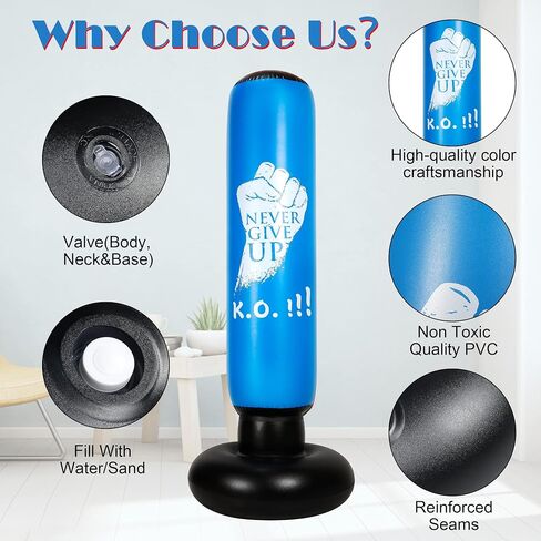 Freestanding Punching Bag with Stand - Heavy Boxing Bag for Adults - 63" Men Standing Stand Kickboxing Bag Inflatable for Training MMA Muay Thai Fitness in Saudi Arabia