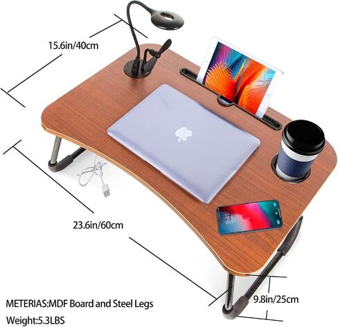 Lap desks for Laptop and Writing with Light and Fan,Bed Table Lap Bed Tray with Storage Drawer,USB Port and Cup Holder,Laptop Stands Tray for Breakfast and Reading in Saudi Arabia