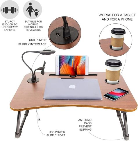 Lap desks for Laptop and Writing with Light and Fan,Bed Table Lap Bed Tray with Storage Drawer,USB Port and Cup Holder,Laptop Stands Tray for Breakfast and Reading in Saudi Arabia