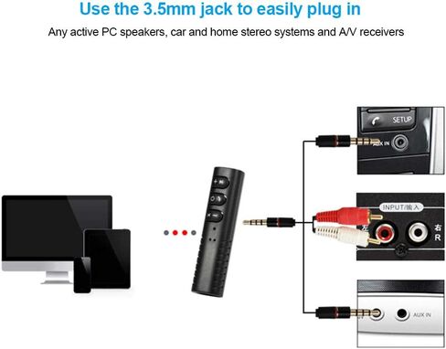 Lavalier Bluetooth 4.1 Audio Receiver 3.5MM AUX Stereo Music Hands Free Car Adapter, Builtin Microphone Bluetooth Adapter with The Hi-Fi Surround Sound System in Saudi Arabia