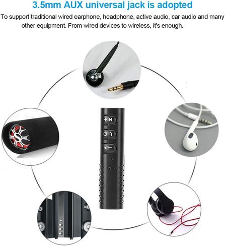 Lavalier Bluetooth 4.1 Audio Receiver 3.5MM AUX Stereo Music Hands Free Car Adapter, Builtin Microphone Bluetooth Adapter with The Hi-Fi Surround Sound System in Saudi Arabia