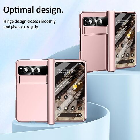 حافظة Google Pixel Fold مع قلم، [حماية المفصلات] [مسند قابل للتعديل] واقي شاشة صلب من البولي كربونات قابل للطي لهاتف Google Pixel Fold 2023 (ذهبي وردي) in Saudi Arabia