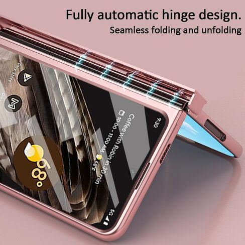 حافظة Google Pixel Fold مع قلم، [حماية المفصلات] [مسند قابل للتعديل] واقي شاشة صلب من البولي كربونات قابل للطي لهاتف Google Pixel Fold 2023 (ذهبي وردي) in Saudi Arabia