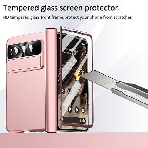 حافظة Google Pixel Fold مع قلم، [حماية المفصلات] [مسند قابل للتعديل] واقي شاشة صلب من البولي كربونات قابل للطي لهاتف Google Pixel Fold 2023 (ذهبي وردي) in Saudi Arabia