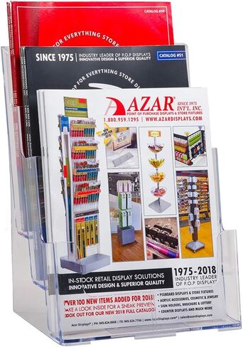 Azar Displays 252376 Four Tier, Four Pocket Letter Brochure File Holder for Flyer, Office Supplies, Paper Document or Magazines, Clear Organizer for Wall and Counter Desktop Stand, 8.5" x 11" in Kuwait