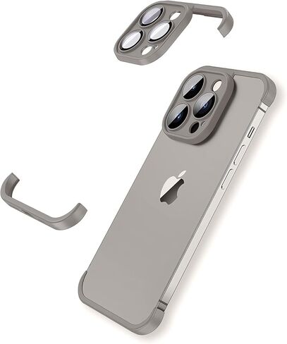 حافظة لهاتف iPhone 15 Pro Max بدون إطار، مقاس نحيف بدون ظهر بدون إطار، غطاء إطار ممتص للصدمات من مادة TPU بدون ظهر مقاوم للصدمات، حماية شديدة التحمل، تبديد ممتاز للحرارة (رمادي تيتانيوم) in Kuwait