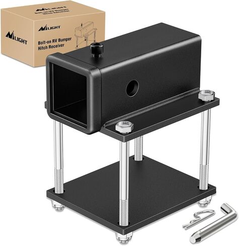 Nilight RV Bumper Hitch Receiver Fits for 4-4.5 inches Beams 2 inch Receiver 2000 LBS Capacity Bolt-On Heavy Duty Steel for Camper Bike Racks Cargo Carriers, 2 Years Warranty in Saudi Arabia