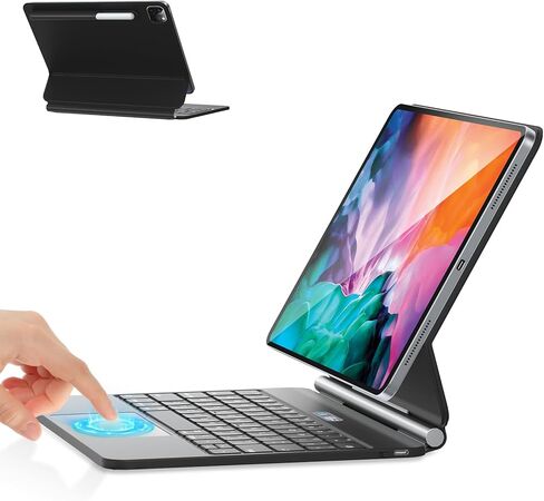 حافظة لوحة المفاتيح السحرية لجهاز iPad Pro مقاس 12.9 بوصة الجيل السادس/الخامس/الرابع/الثالث مع حامل ناتئ عائم، حافظة لوحة مفاتيح مغناطيسية مع لوحة تتبع متعددة اللمس وحامل أقلام، إضاءة خلفية لاسلكية BT - أبيض in Kuwait