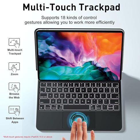 حافظة لوحة المفاتيح السحرية لجهاز iPad Pro مقاس 12.9 بوصة الجيل السادس/الخامس/الرابع/الثالث مع حامل ناتئ عائم، حافظة لوحة مفاتيح مغناطيسية مع لوحة تتبع متعددة اللمس وحامل أقلام، إضاءة خلفية لاسلكية BT - أبيض in Kuwait