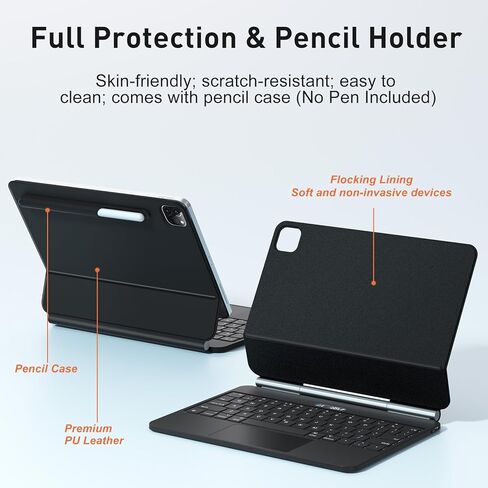 حافظة لوحة المفاتيح السحرية لجهاز iPad Pro مقاس 12.9 بوصة الجيل السادس/الخامس/الرابع/الثالث مع حامل ناتئ عائم، حافظة لوحة مفاتيح مغناطيسية مع لوحة تتبع متعددة اللمس وحامل أقلام، إضاءة خلفية لاسلكية BT - أبيض in Kuwait