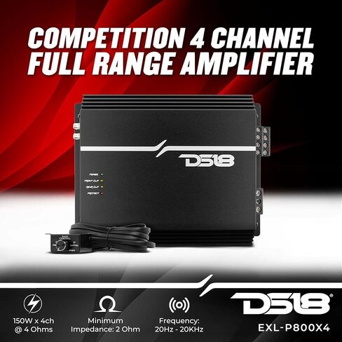 DS18 EXL-P2000X4 Korean 4-Channel Full Range Car Audio Amplifier Competition Grade Class AB MOSFET Amp 2000 Watts Rms - Remote BASS Knob Included in Saudi Arabia
